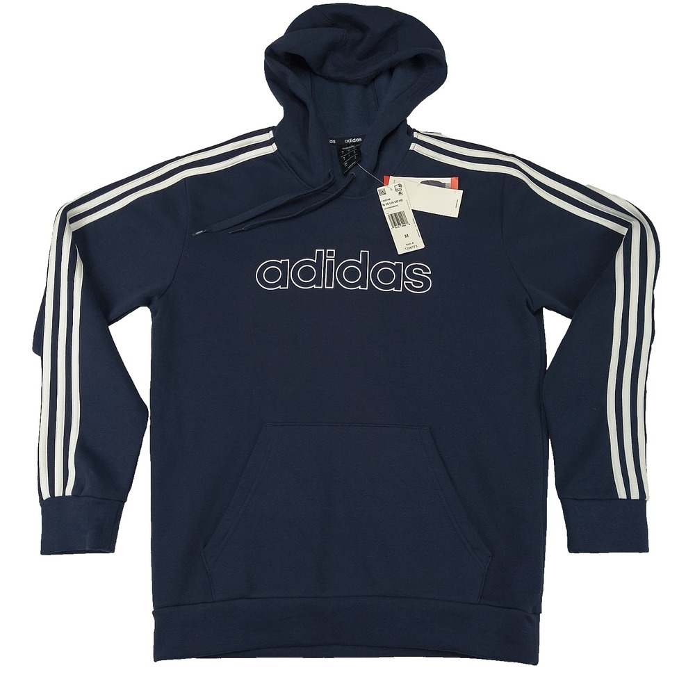 Adidas Mens Essentials 3-Stripes Pullover Hoodie Legend Ink White‎ FM5749 Size M